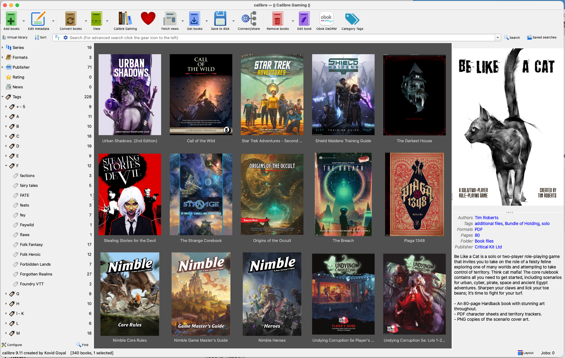 A screenshot of the Calibre interface using the Cover Grid layout
