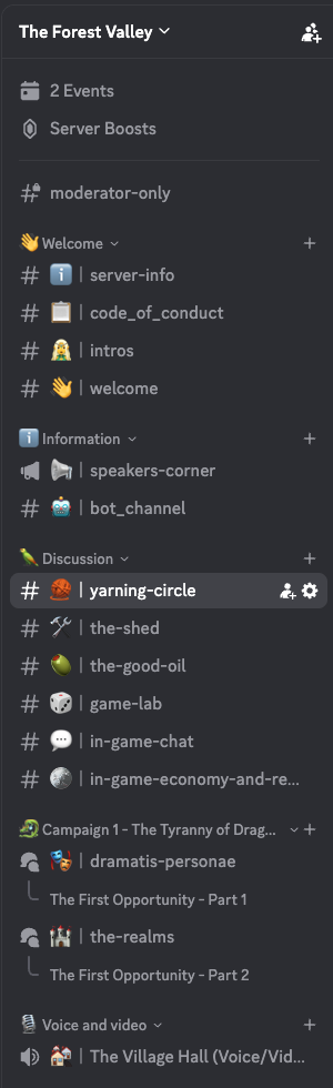 A list of channels from our Discord instance